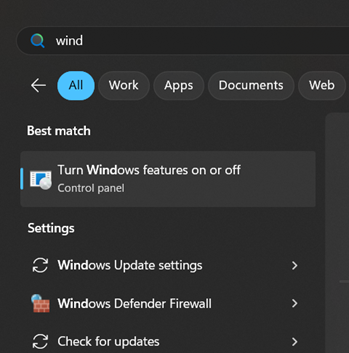 Windows Features in Start Menu