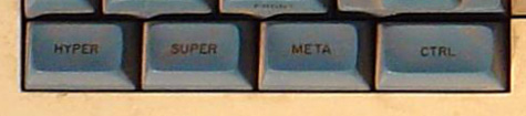 closeup of the hyper, super, meta, and control keys on a space-cadet keyboard