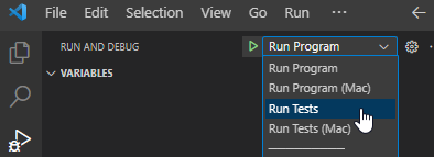 Run and Debug (Mac) option)