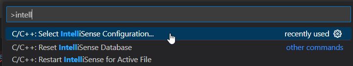 Select the IntelliSense configuration command