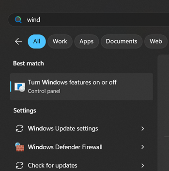 Windows Features in the Start menu